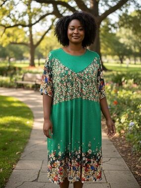 Green Floral Dress with Short Sleeves